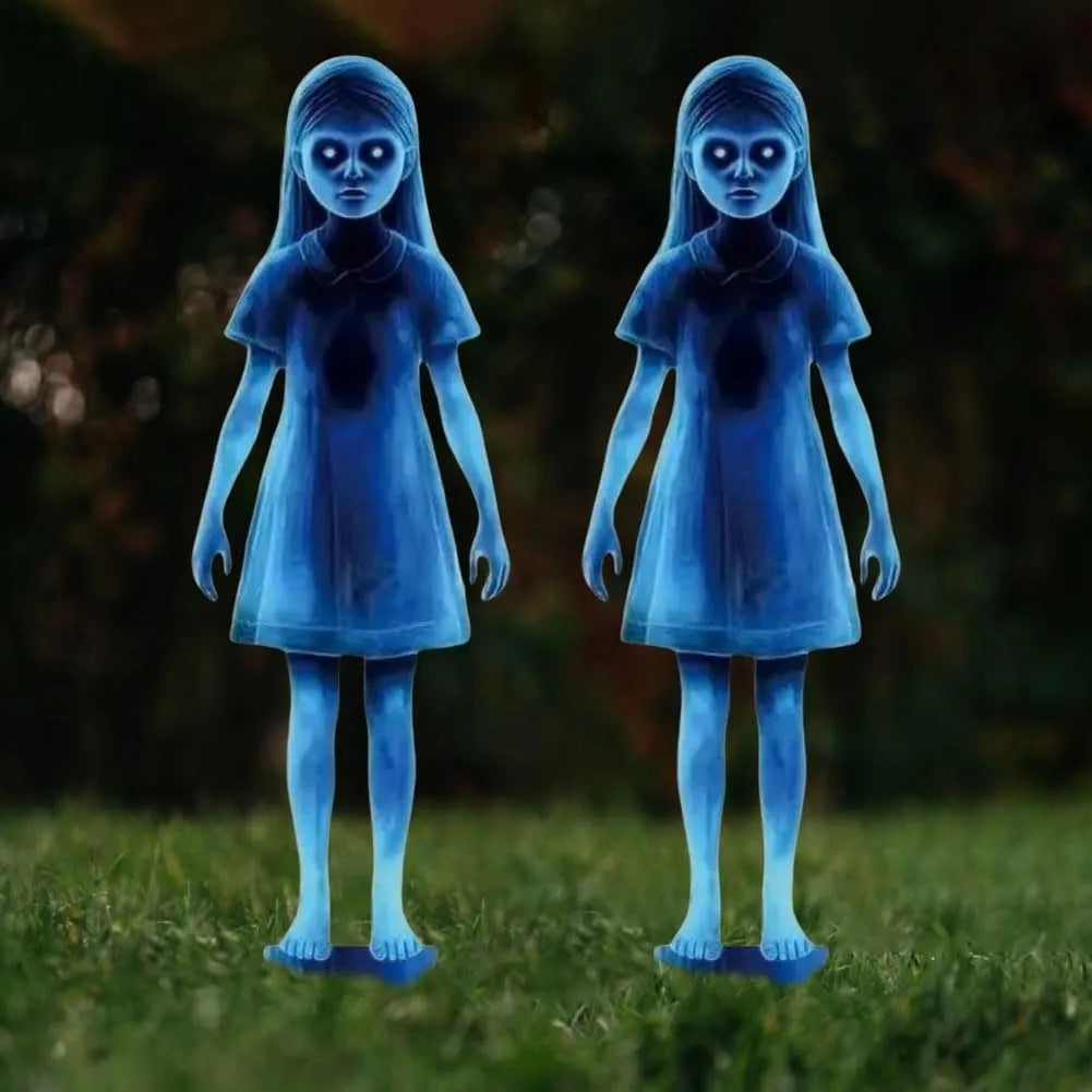 2-Piece Creepy Ghost Girl Garden Stakes for Halloween - Flat, Single-Sided Print