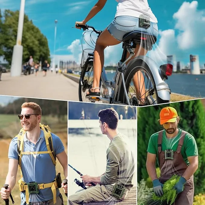 🔥 Stay Cool Anywhere – 5-in-1 Wearable Turbo Fan with Power Bank & LED