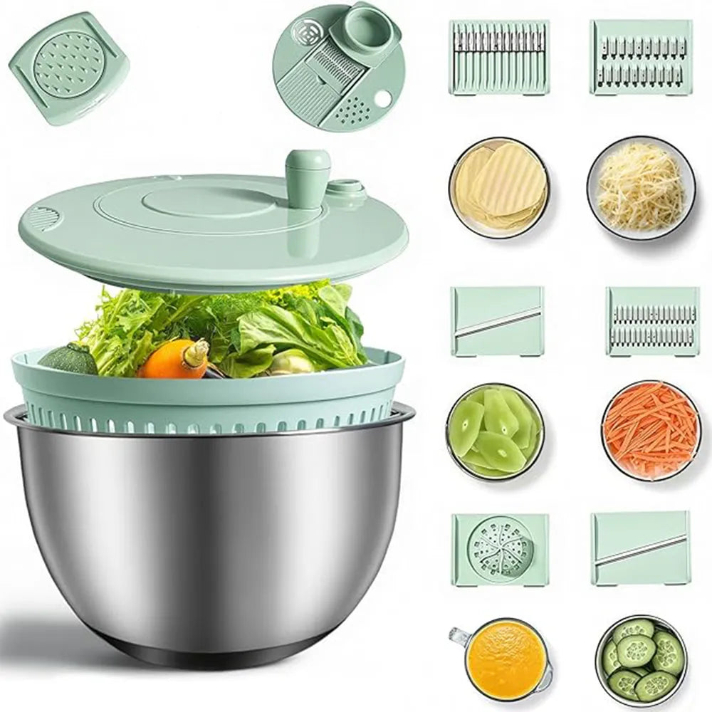 🥗 Multifunctional Stainless Steel Salad Spinner & Veggie Prep