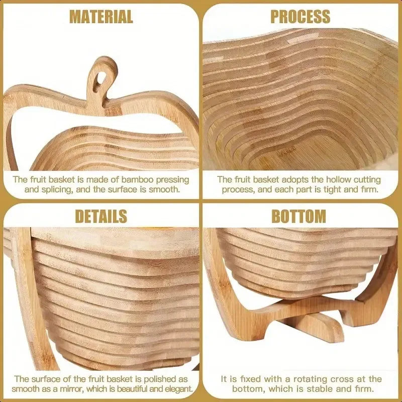 🍏 Foldable Bamboo Fruit Basket – Transform Your Kitchen with Style! 🍏