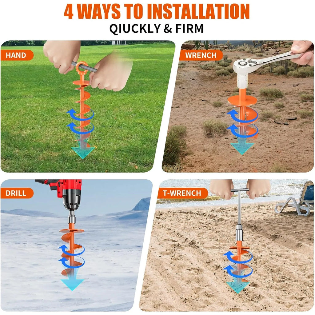Heavy-Duty Full-Spiral Ground Anchor Screws — 4-Piece Set