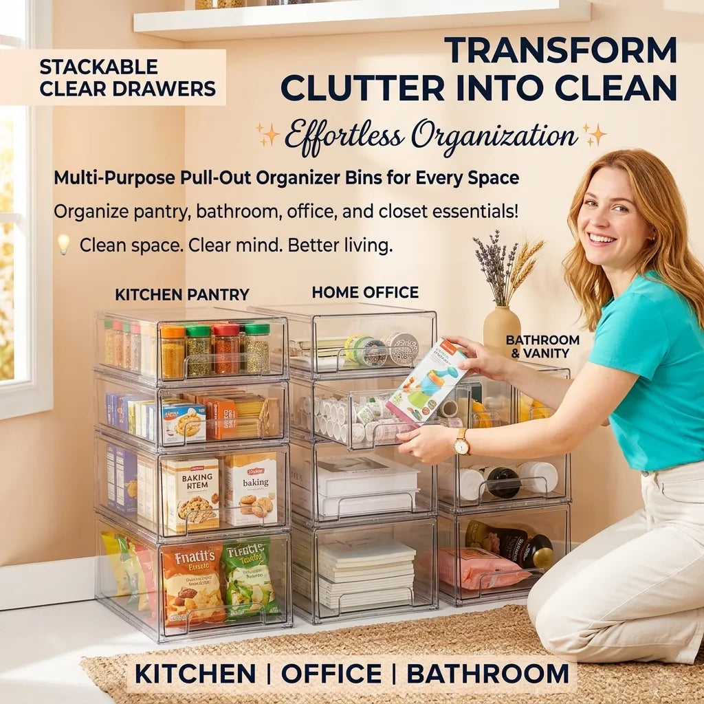 🧺 Medium / Large / Extra-Large Transparent Stackable Storage Drawers