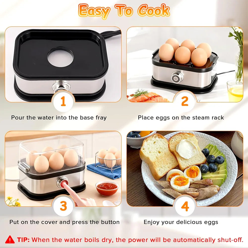 🥚 Fast 6-Egg Cooker – Quick Breakfast Egg Boiler & Steamer