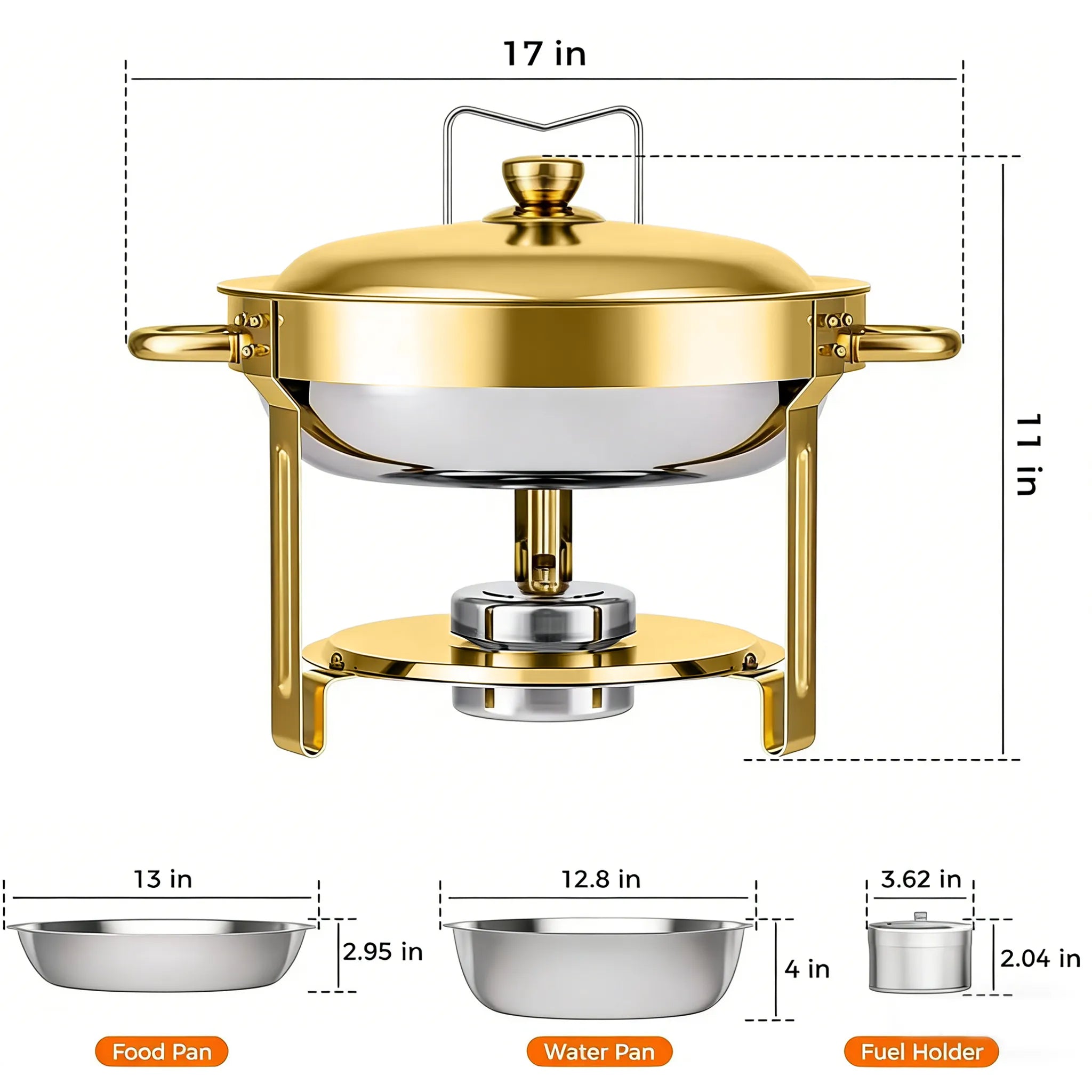 ✨ 5QT Round Stainless Steel Chafing Dish Set