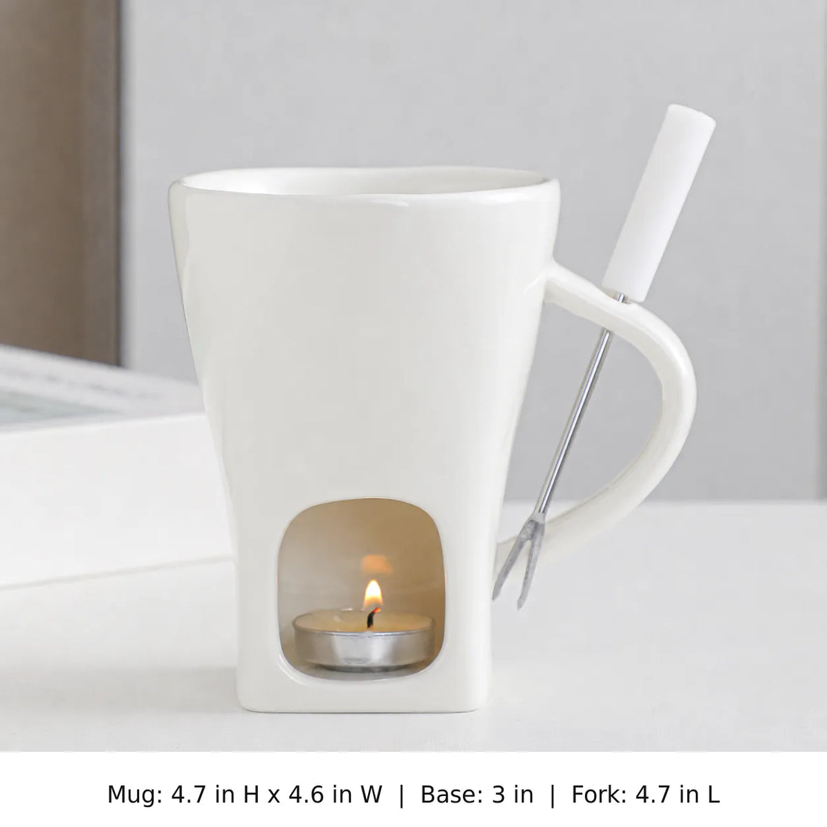 Pure White chocolate fondue mug set with dimensions