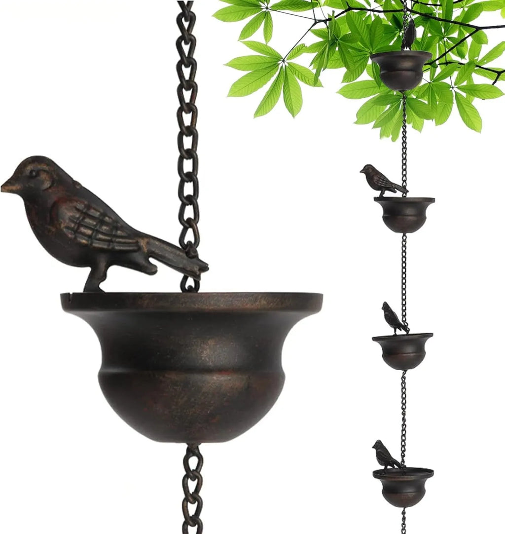 Bird-on-Cups Rain Chain – A Charming Blend of Function & Art