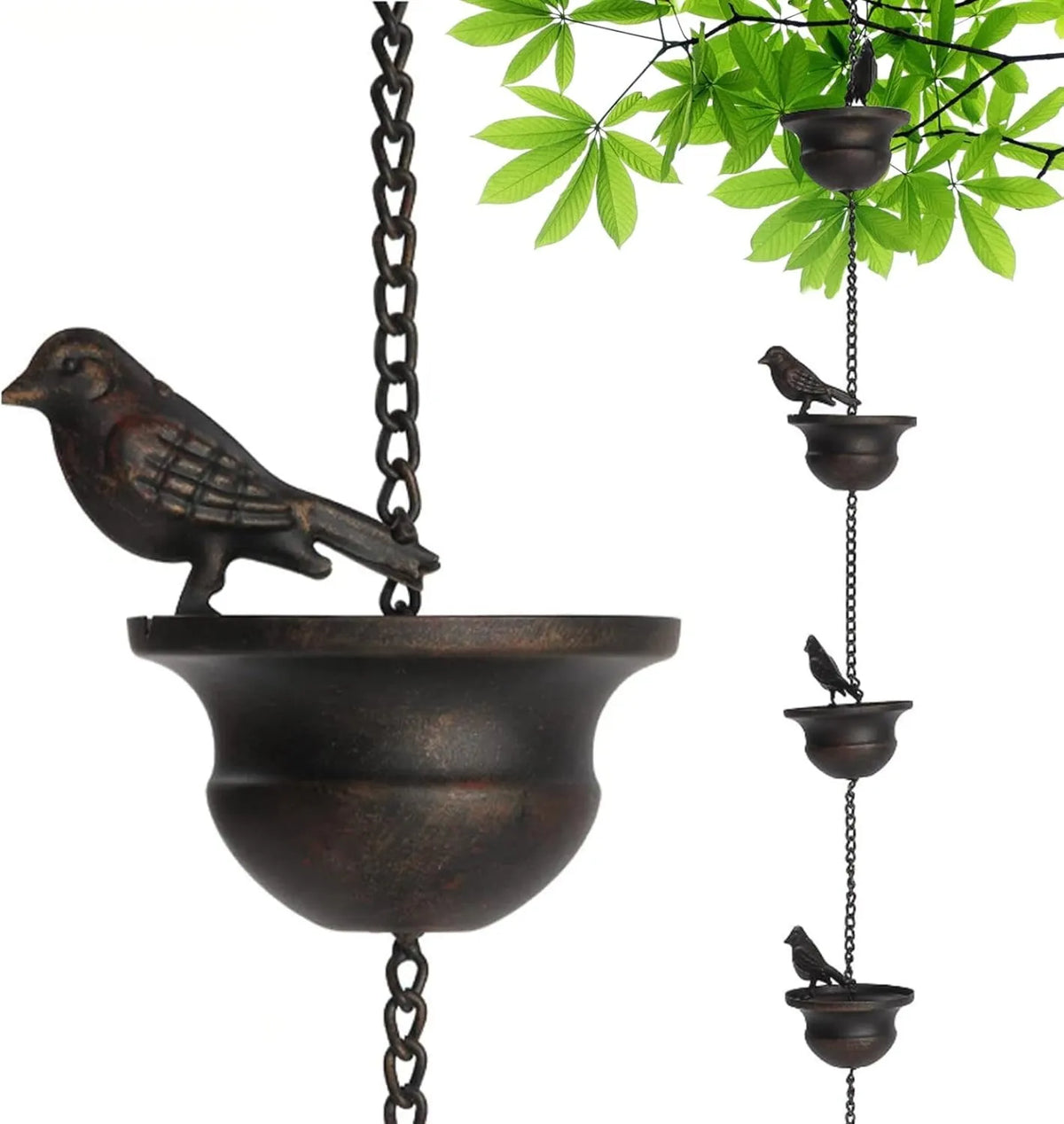 Bird-on-Cups Rain Chain – A Charming Blend of Function & Art