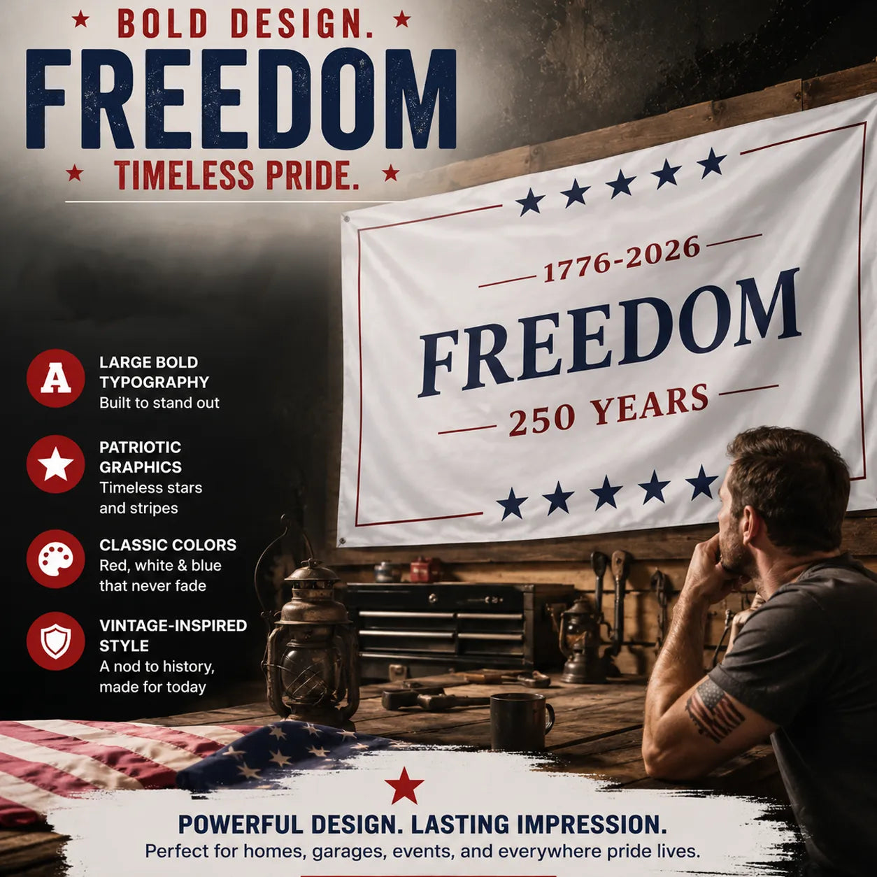 ✨🇺🇸 Freedom 250 Years American Flag – 1776–2026 Patriotic Outdoor Banner