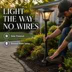 Vintage Solar Courtyard Post Lamp — Warm Ground-Stake Path Light