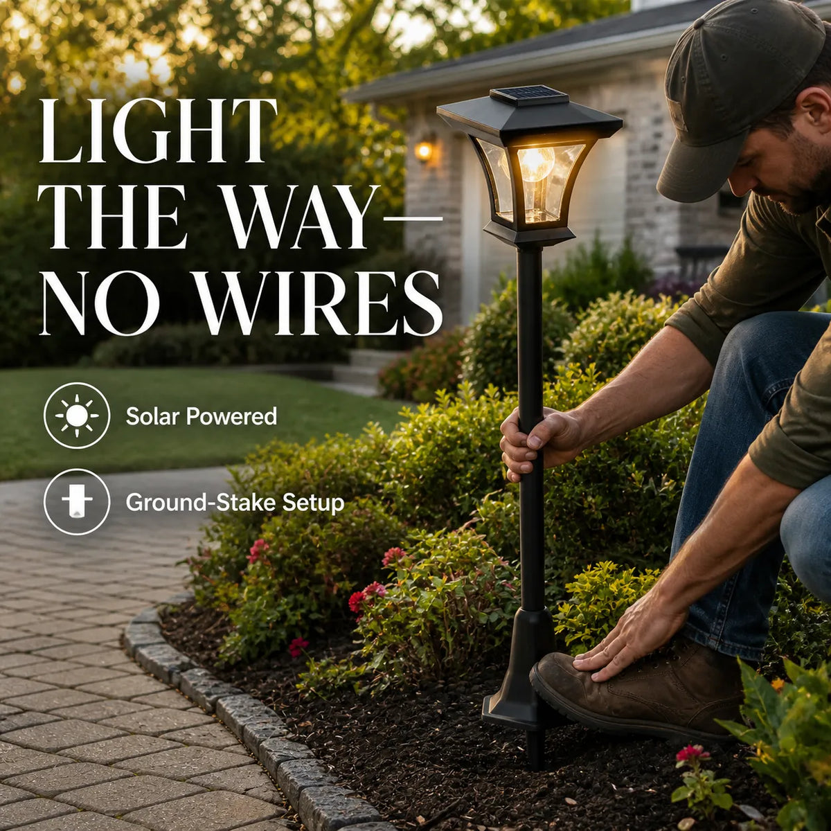 Vintage Solar Courtyard Post Lamp — Warm Ground-Stake Path Light