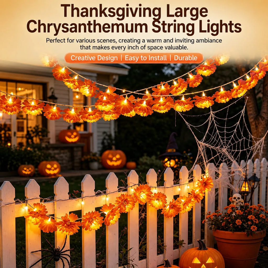 Lighted Marigold Flower String Lights - 10 ft, 20 Warm LEDs