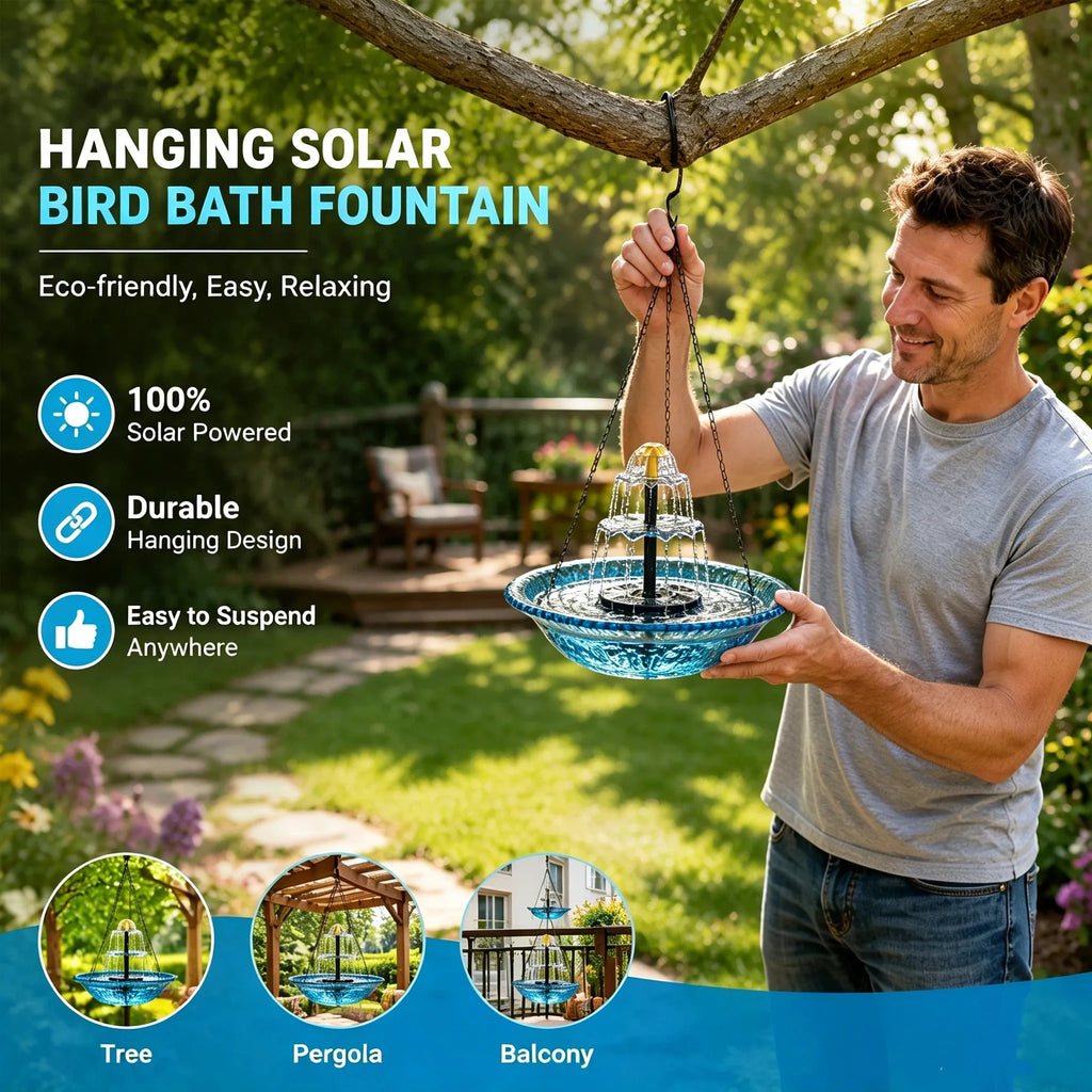 💦 Hanging Solar Bird Bath Fountain