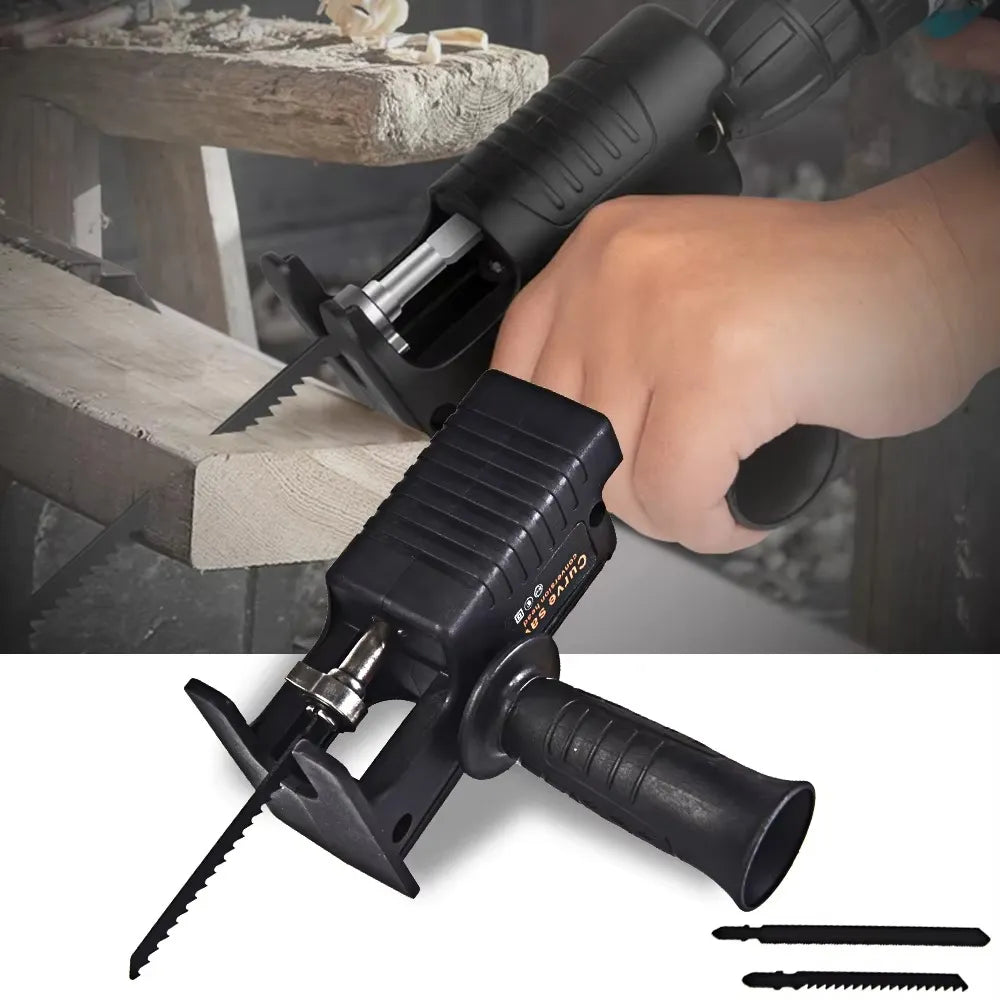 Drill-Powered Jigsaw Adapter Kit with Side Handle & 3 Blades