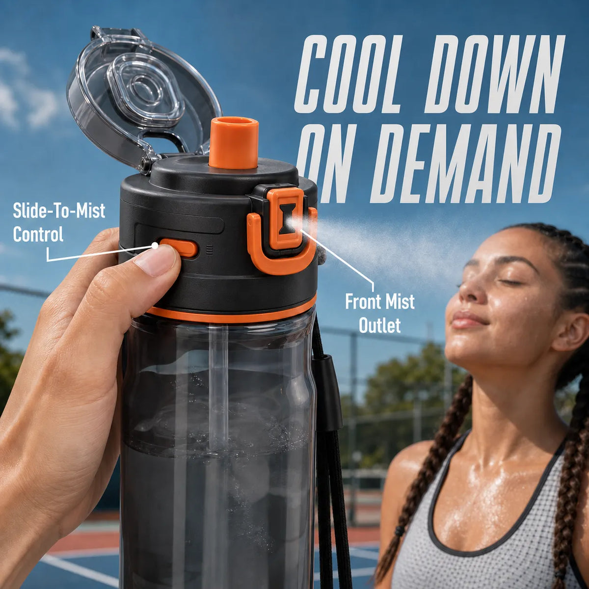 2-in-1 Misting Sports Water Bottle – 24 oz