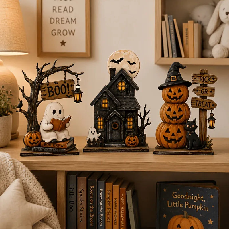 3-Piece Wooden Halloween Tabletop Figurine Set