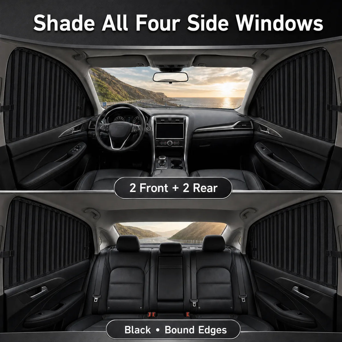 Slide-Open Magnetic Car Window Sun Shades – 4-Piece Set