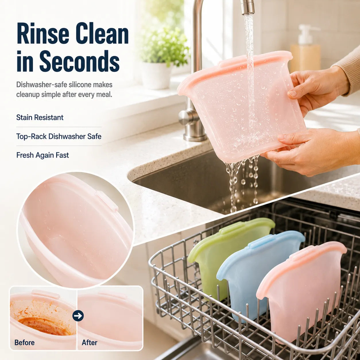 🏠Healthy silicone resealable storage bag🍴