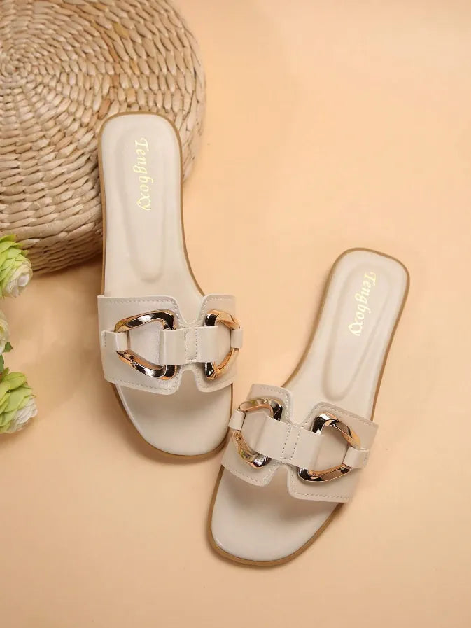 New Arrival: Women's Slip-On Flat Sandals with Metal Buckle – Perfect for Spring & Summer!