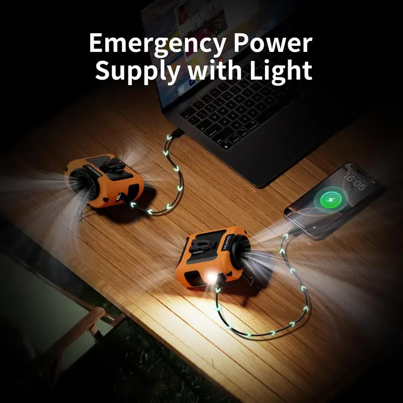 🔥 Stay Cool Anywhere – 5-in-1 Wearable Turbo Fan with Power Bank & LED