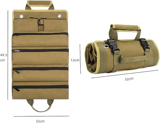 🧰 Portable Roll-Up Tool Bag Organizer – Heavy-Duty Canvas with 6 Compartments