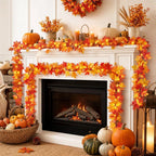 6.6 FT Lighted Fall Maple Leaf Garland – 20 Warm White LEDs