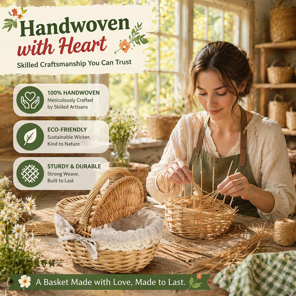 🧺 Handwoven Picnic Basket 🍎