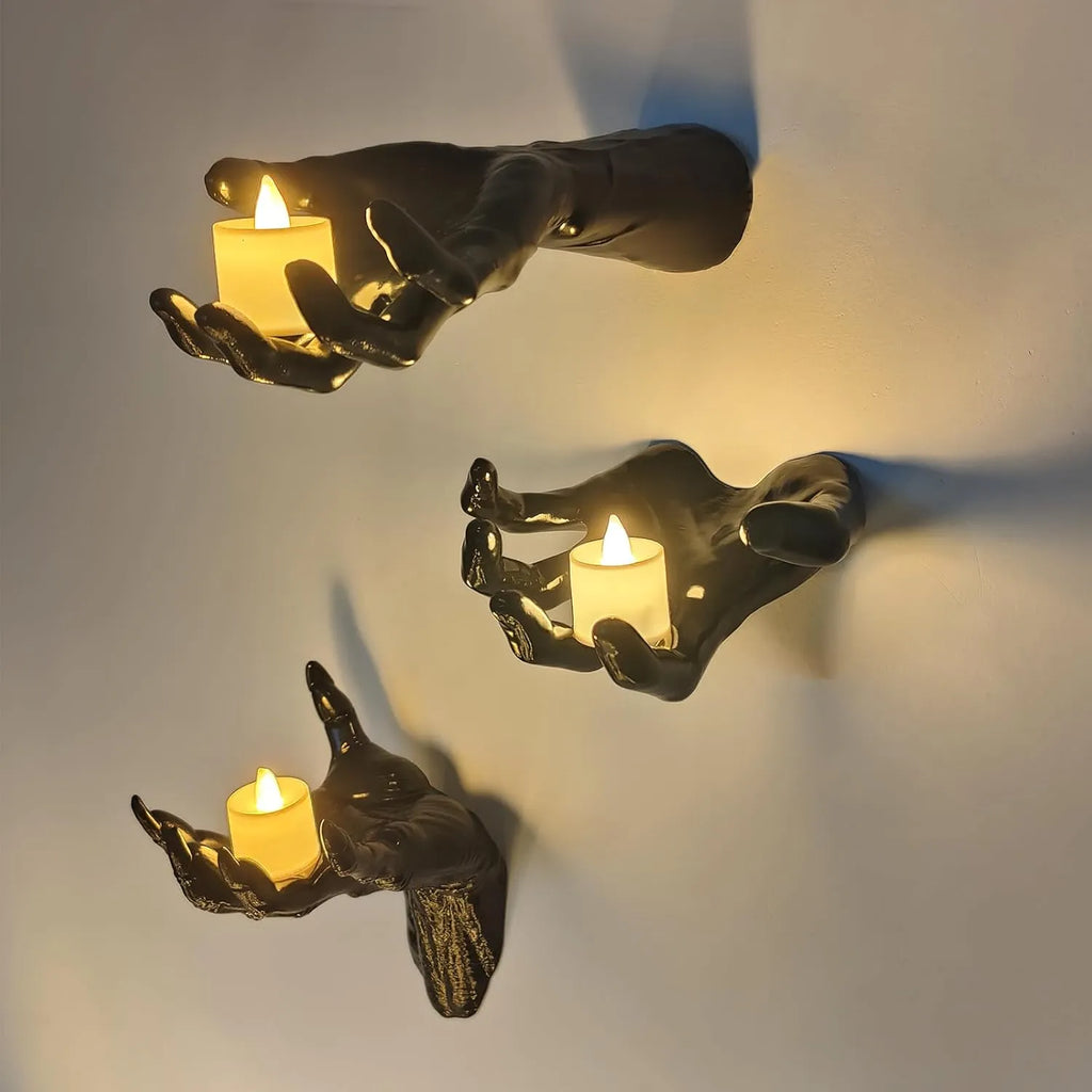3-Piece Creepy Reaching Hand Wall Decor Set with LED Candles