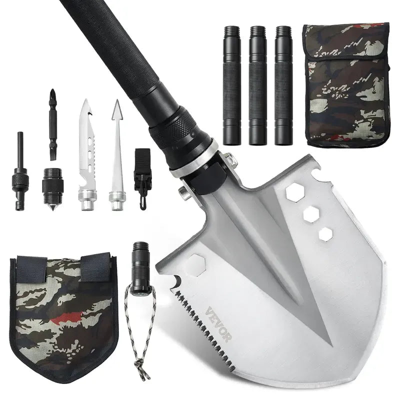Ultimate All-in-One Folding Shovel Kit – Knife, Fire Starter, Compass & More for Outdoor Adventures