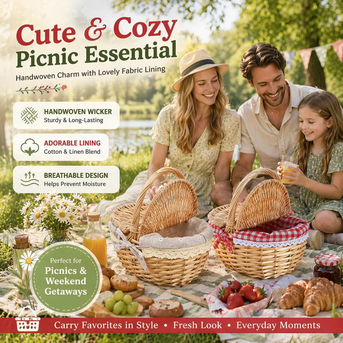 🧺 Handwoven Picnic Basket 🍎