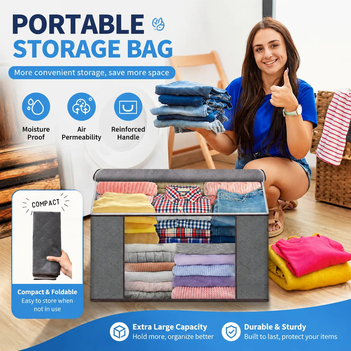 🧺 Extra-Large Foldable Clothing Storage Bags – Keep Your Wardrobe Neat & Organized