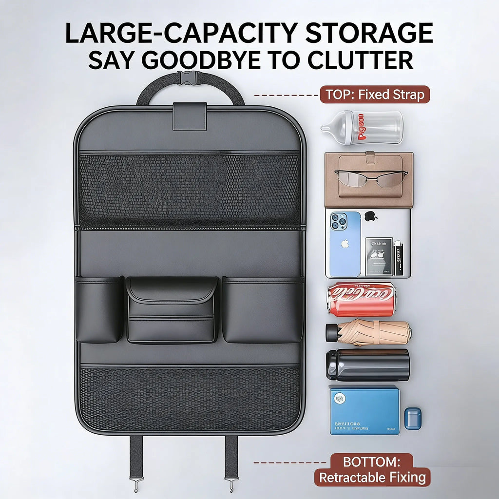 🚗 Car Seat Back Organizer with Foldable Tray Table
