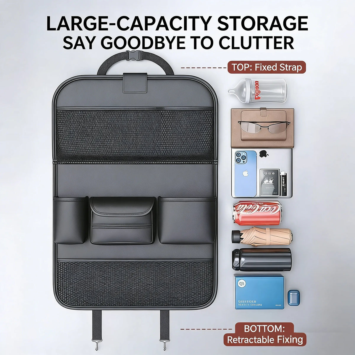 🚗 Car Seat Back Organizer with Foldable Tray Table
