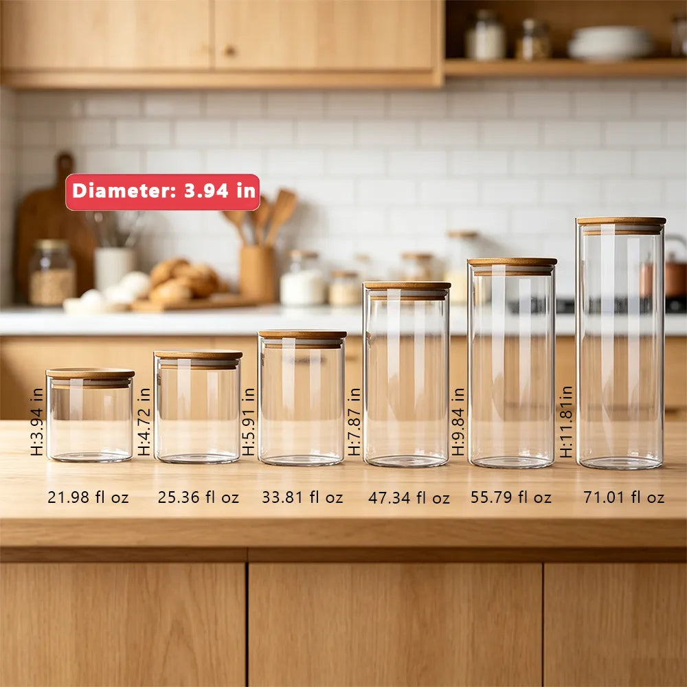 Glass Storage Jars with Airtight Bamboo Lids – Pantry & Kitchen Organizer Set🌾