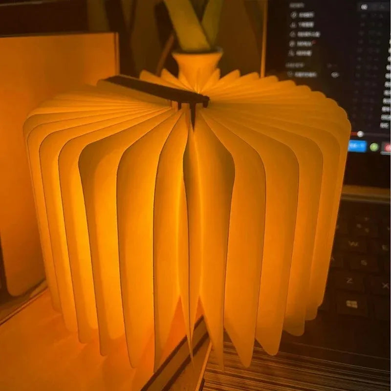 Open-to-Glow Walnut Folding Book Light