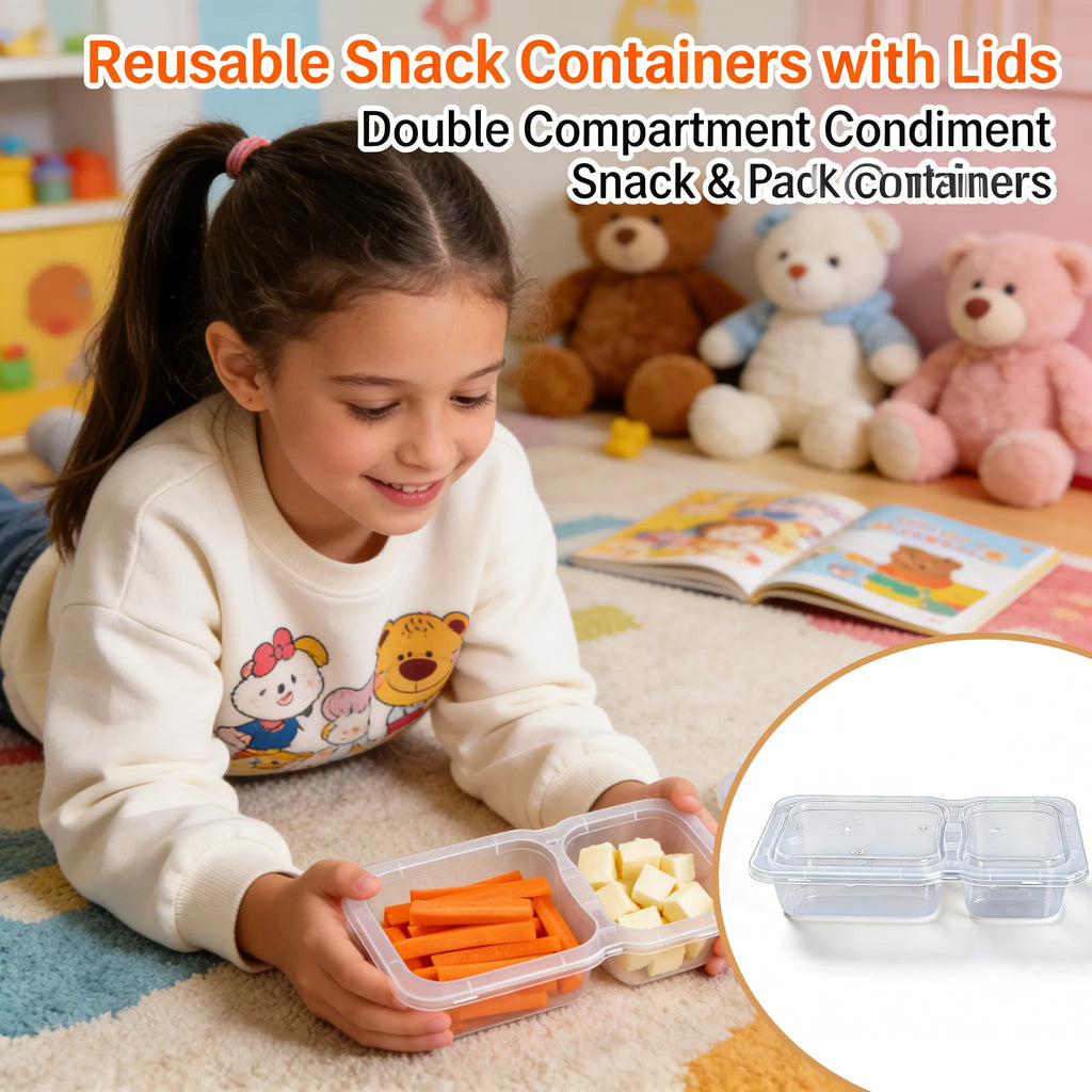 🥨 Double Compartment  Snack Containers with Lids