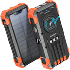 20000mAh Solar Power Bank with Wireless Charging, Dual Flashlights, Laser Pointer & 7-Device Output – Waterproof & Shockproof for Outdoor Use