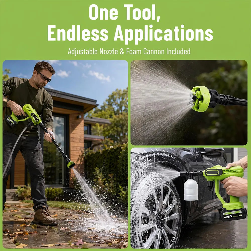 🚿Cordless High-Pressure Washer – Portable Battery-Powered Cleaner with 6-in-1 Nozzle
