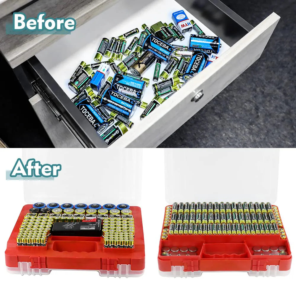 🔋 High-Capacity Battery Storage Box with Built-in Tester