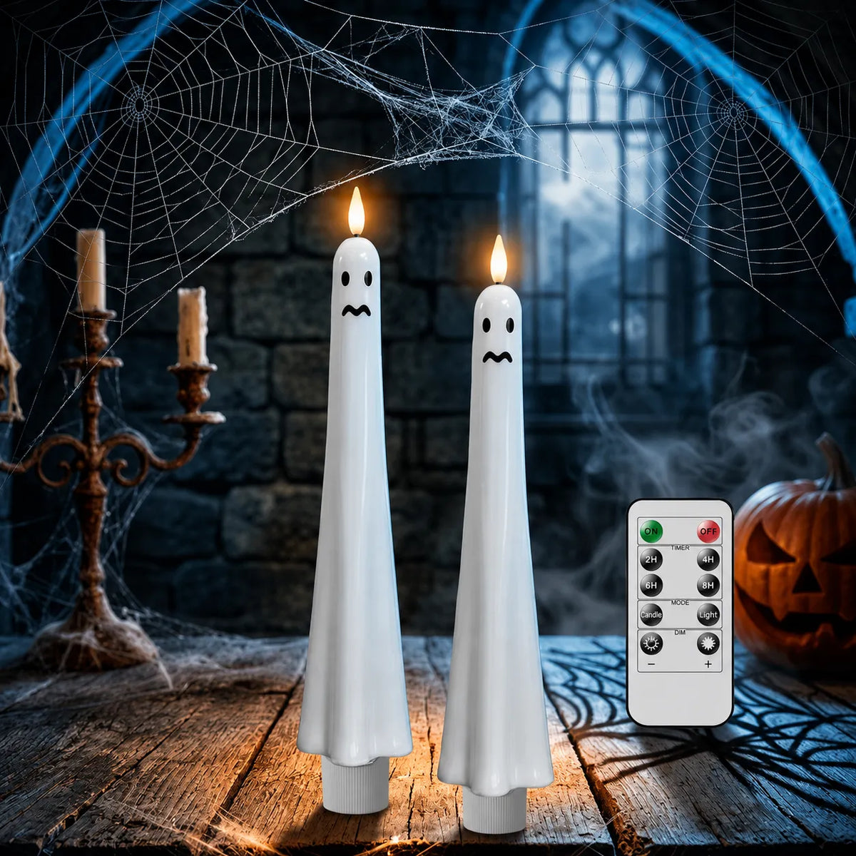 Crying face ghost taper candle pair with remote control