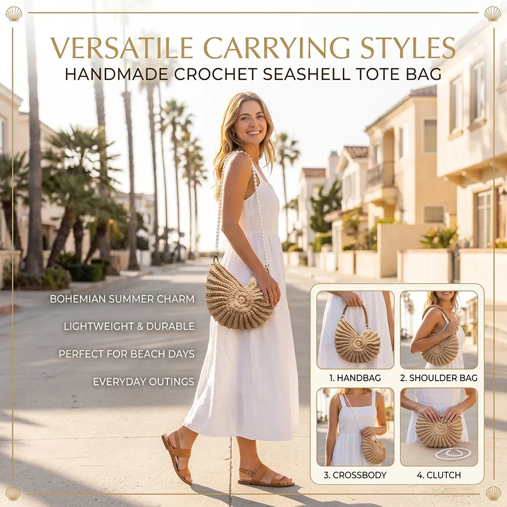 🐚 Handmade Crochet Seashell Tote Bag – Bohemian Summer Shoulder Bag