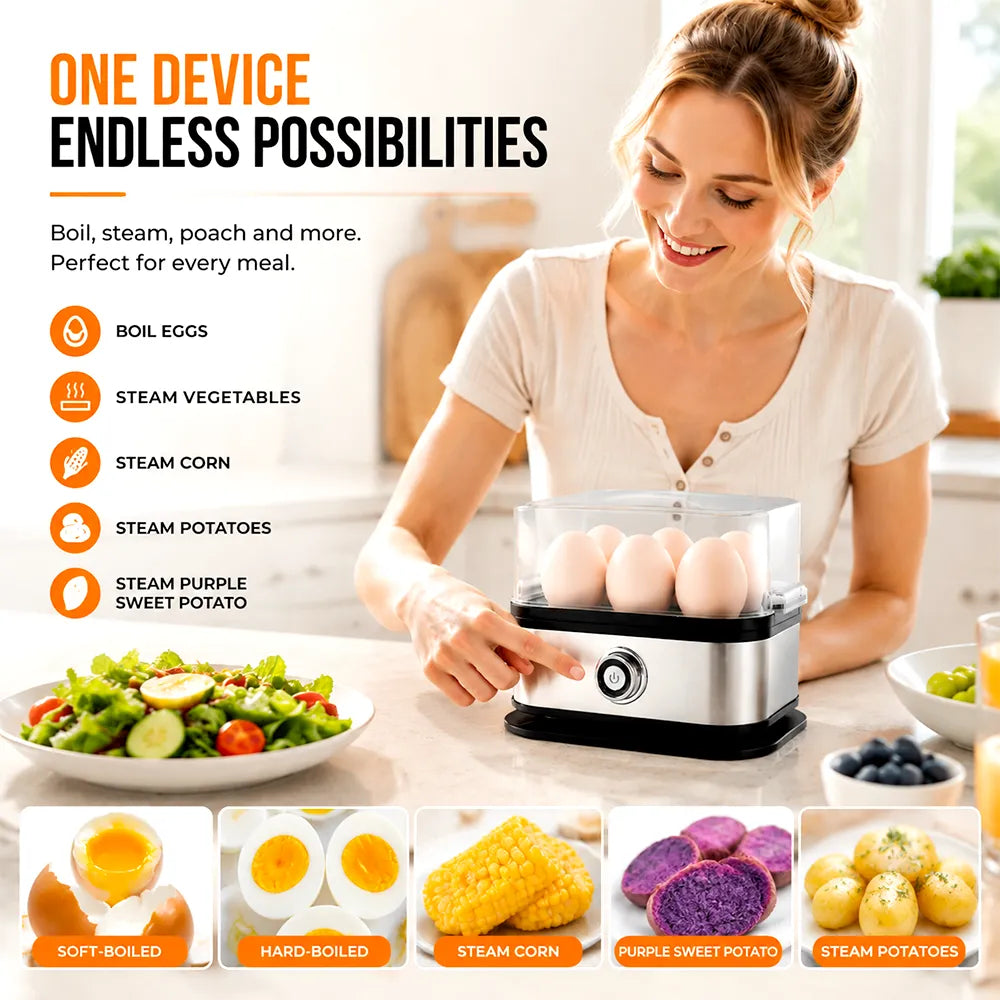 🥚 Fast 6-Egg Cooker – Quick Breakfast Egg Boiler & Steamer