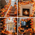 6.6 FT Lighted Fall Maple Leaf Garland – 20 Warm White LEDs