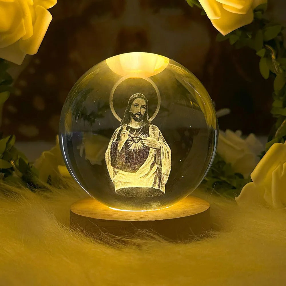 ✝️ Crystal Ball Night Light with Wooden Base