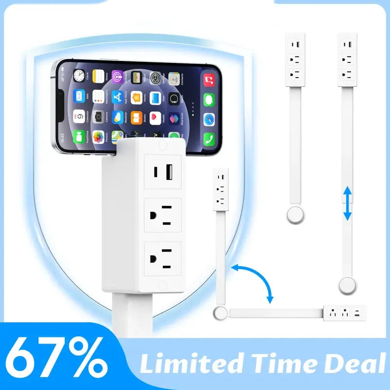 🔌 Adjustable 180° Rotating Outlet Extender with USB-C & USB-A Ports