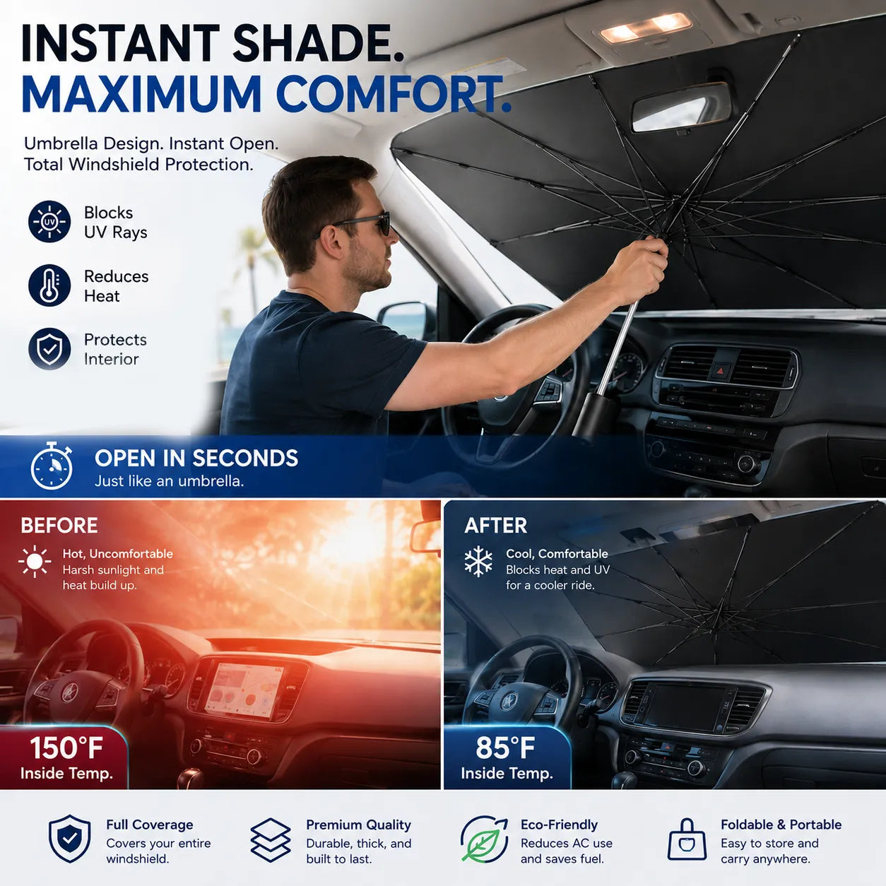 ☀️ Car Windshield Sun Shade Umbrella
