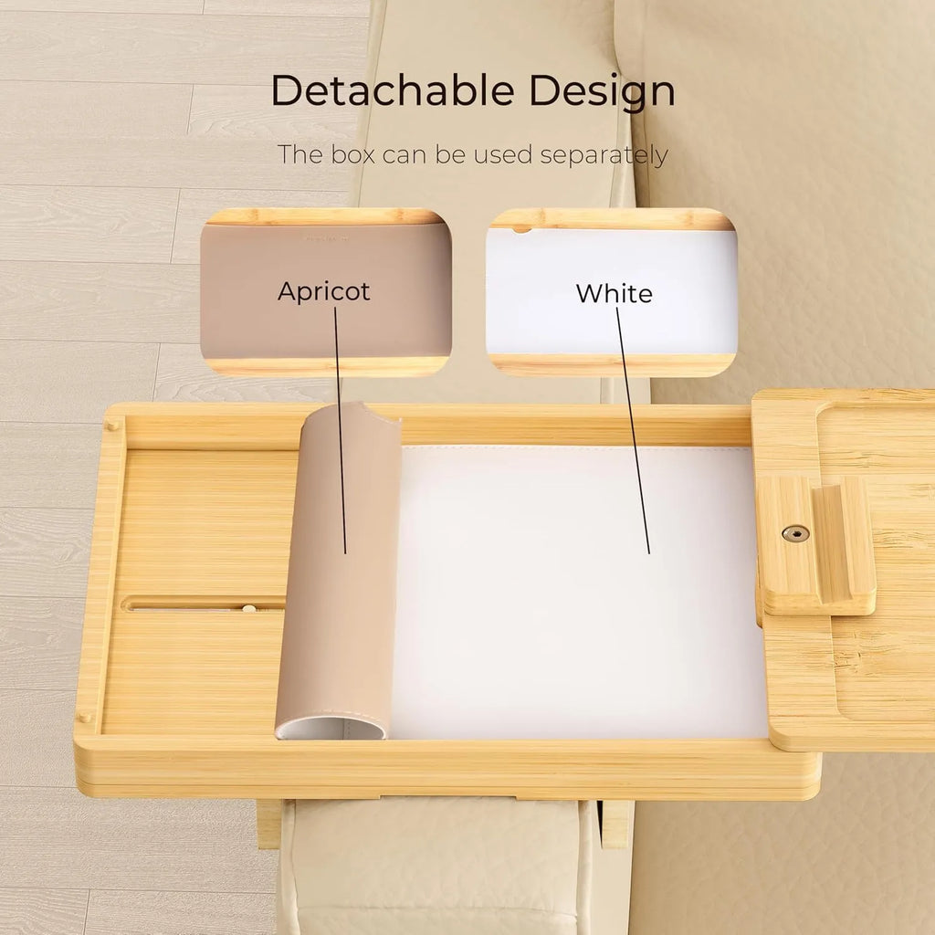 Adjustable Couch Armrest Tray Table with 360° Rotating Stand & Hidden Storage