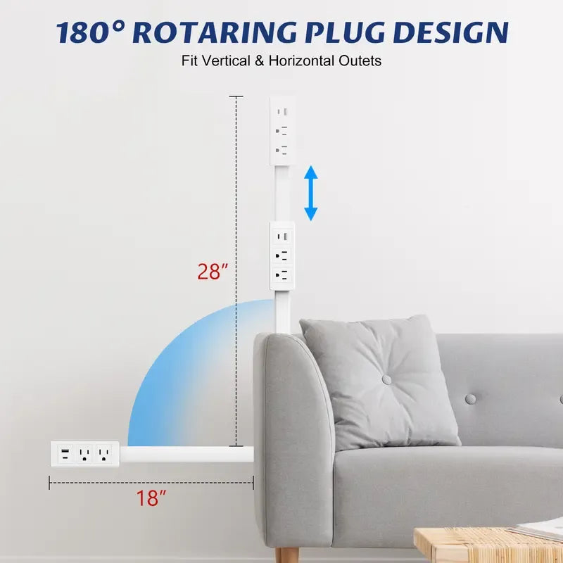 🔌 Adjustable 180° Rotating Outlet Extender with USB-C & USB-A Ports