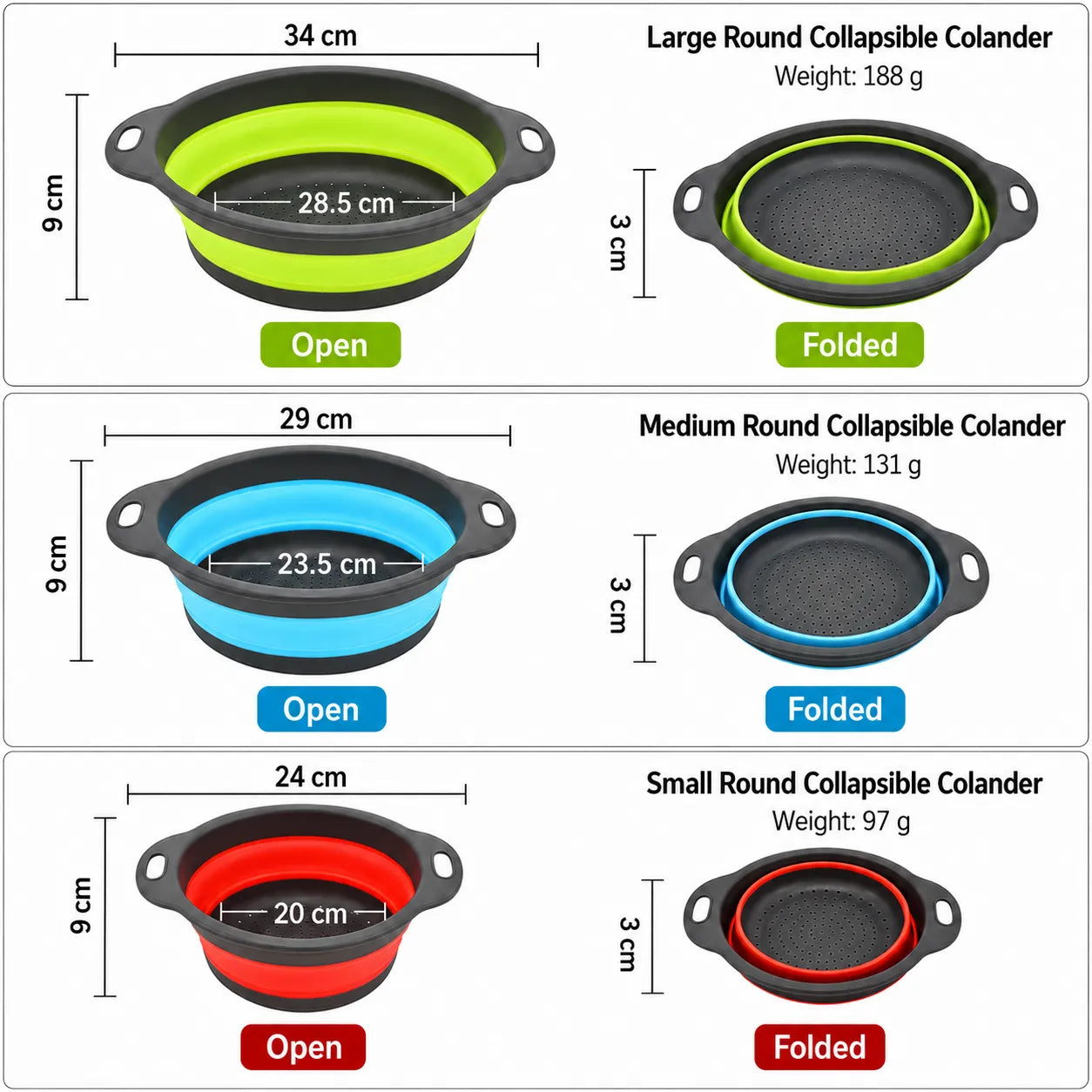 4-Piece Collapsible Colander & Self-Draining Base Set