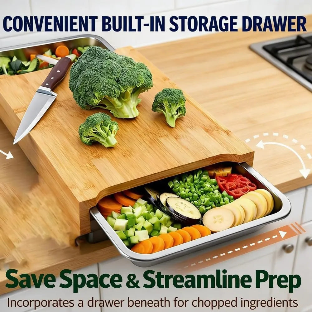 🥦Wooden Cutting Board with Slide-Out Trays