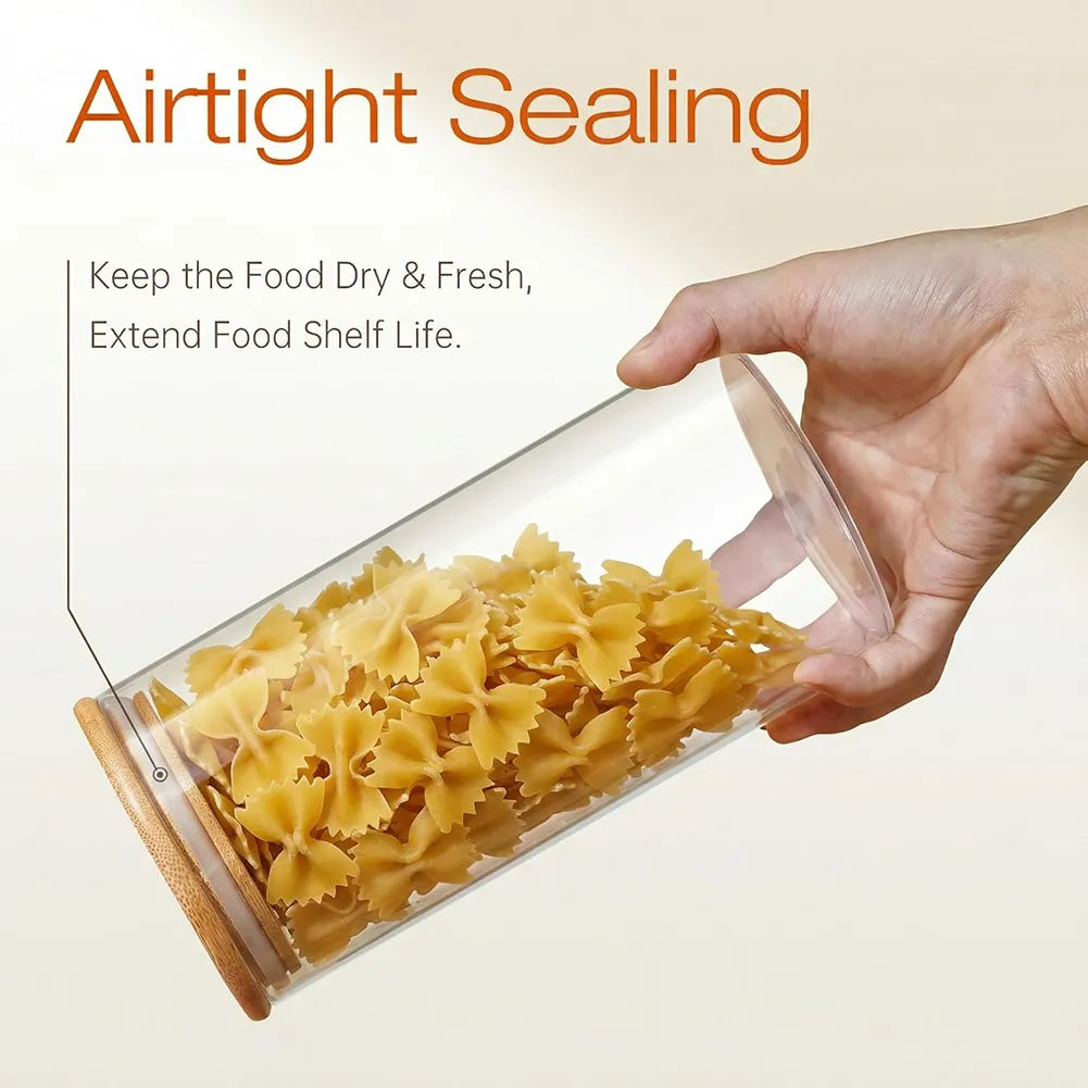 Glass Storage Jars with Airtight Bamboo Lids – Pantry & Kitchen Organizer Set🌾